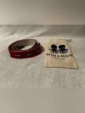 New Detachable Jester Red Leather Shoulder Strap Over Eyes Embroidery min & mon